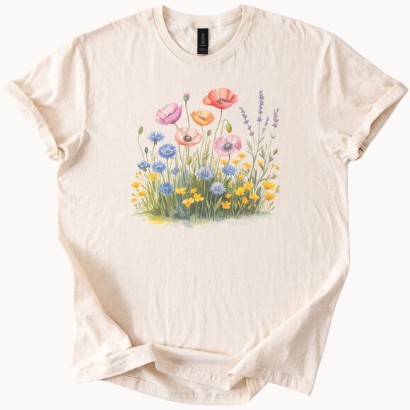 Gildan Tops - Colorful Wildflower Graphic T Shirt Floral Garden Flowers Nature Tee